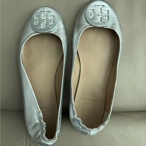 Tory Burch Metallic Silver Flats